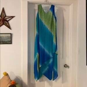 DressBarn Woman Maxi Assymetrical blue Green Dress